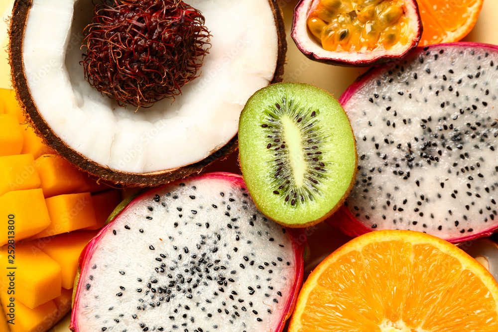 Assortment of exotic fruits, closeup