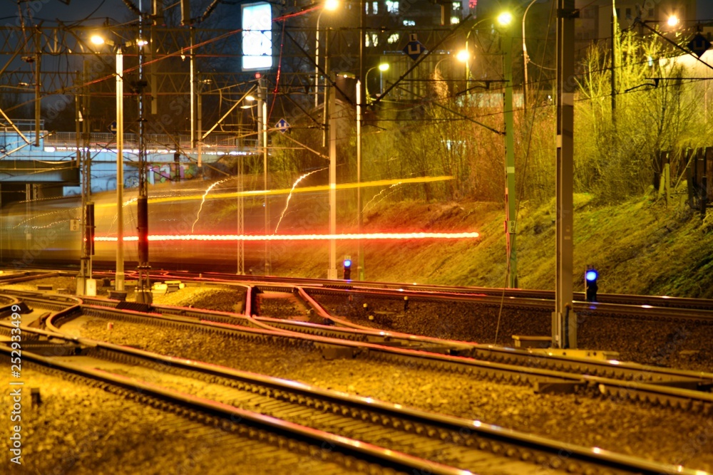 Trains in motion on long exposure at night 