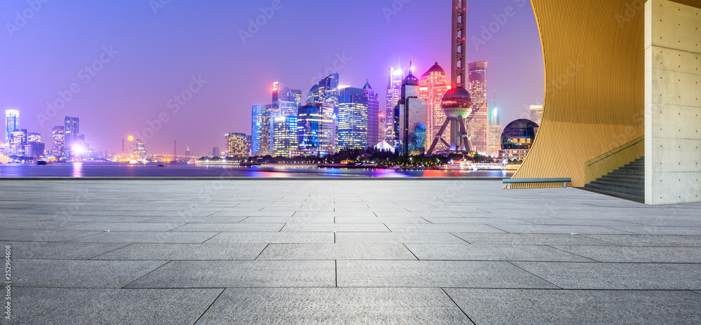 Shanghai Lujiazui financial district city scenery and empty square ground