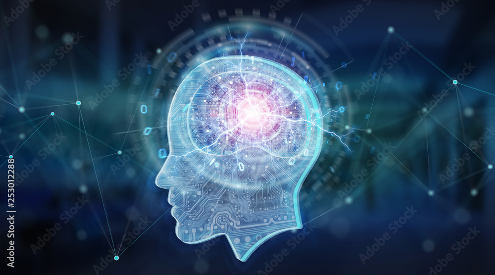 Artificial intelligence digital brain background 3D rendering