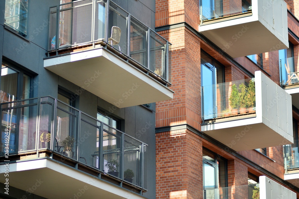 Modern condo building with huge windows