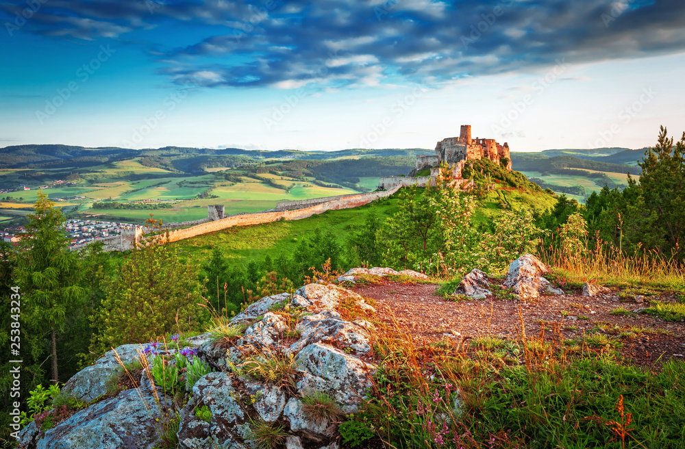 Scenic Spis castle at sunrise, UNESCO heritage, Slovakia