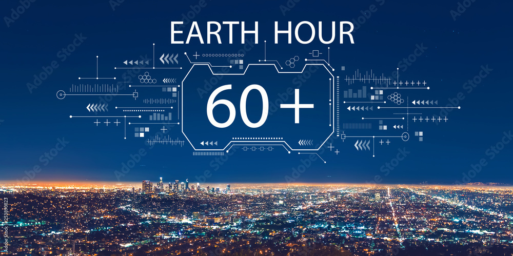 Earth hour with downtown Los Angeles at night