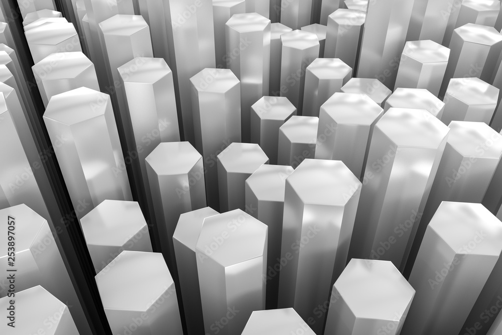 3d rendering, white hexagon pillar