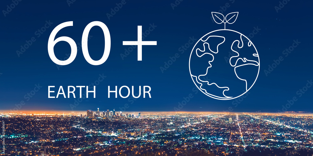 Earth hour with downtown Los Angeles at night