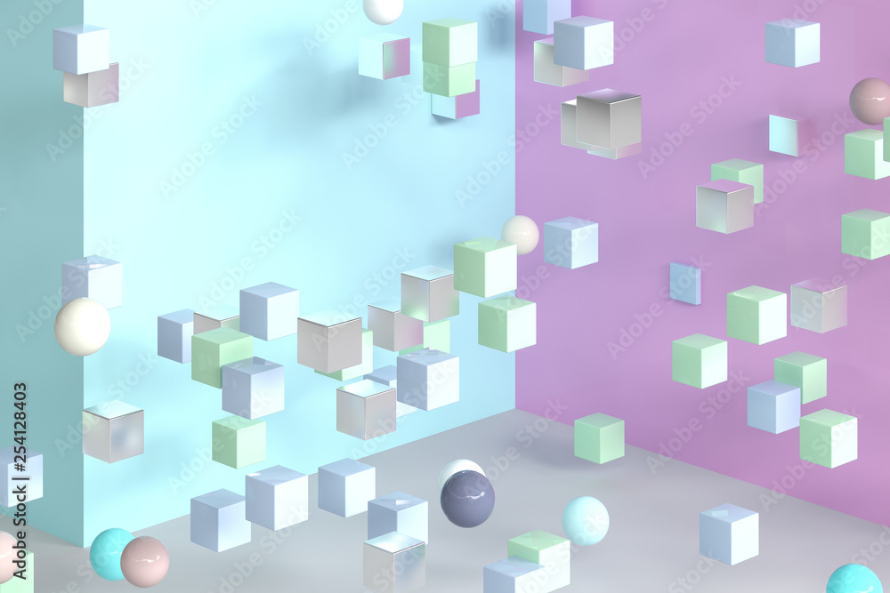 colorful balls and cubes, 3d rendering