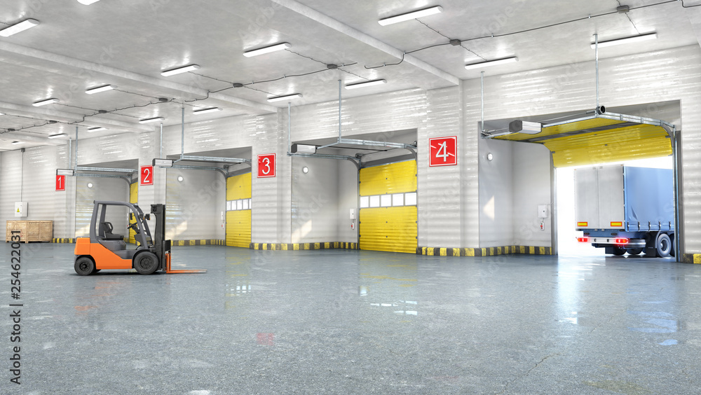 Hangar interior with gates. 3d illustration