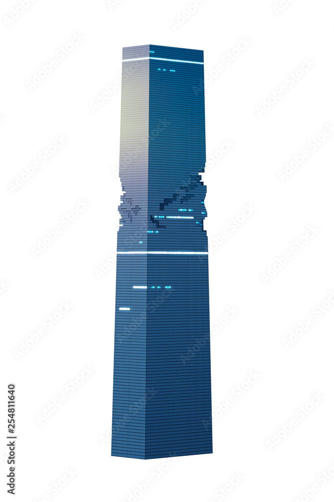 白色背景下隔离的3D现代商业和商业摩天大楼。