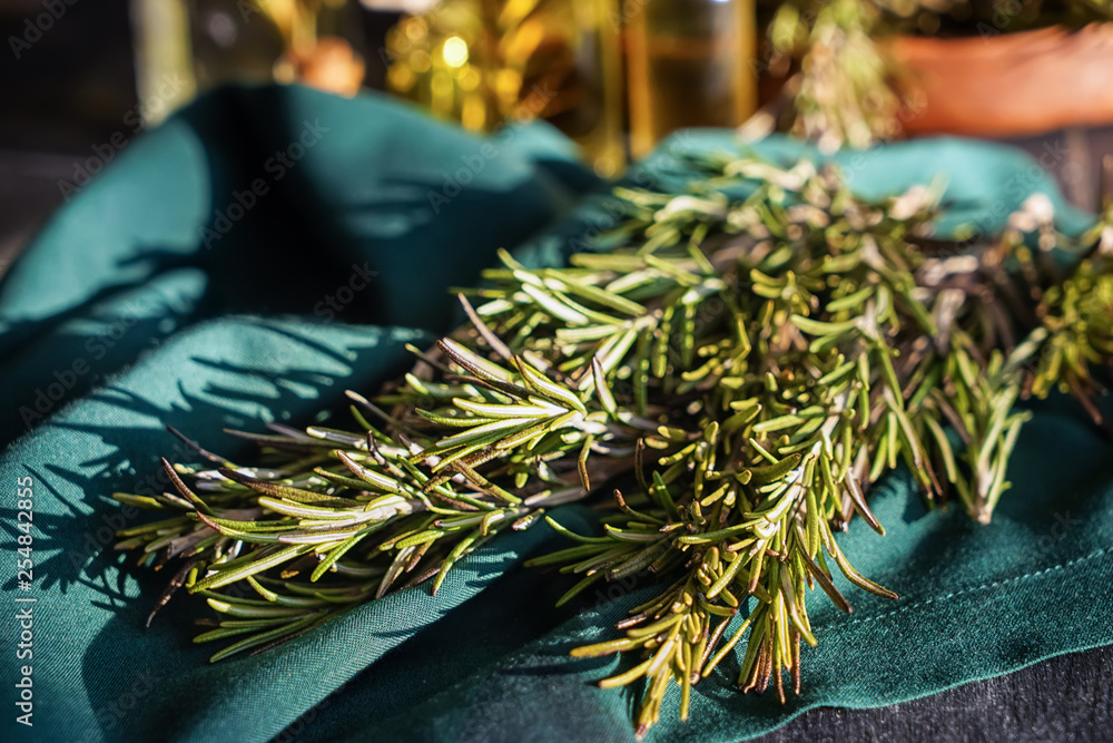 Fresh rosemary on table