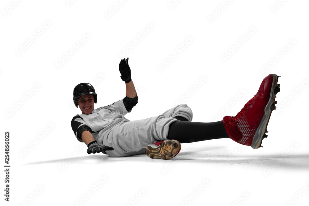 Baseball player isolated on white.