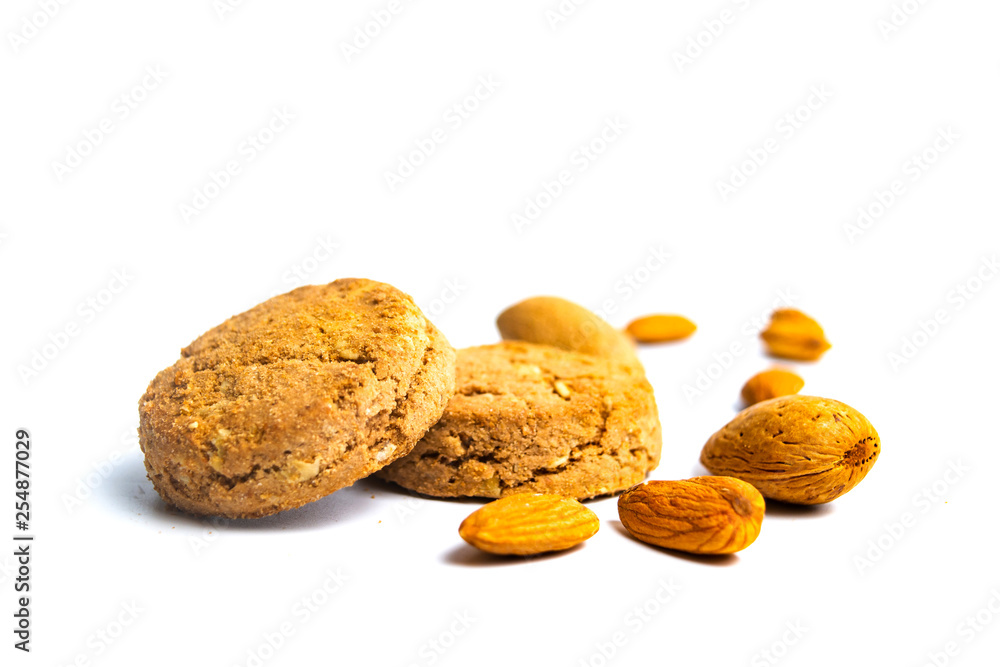 Integral cookies with almonds isolated on white