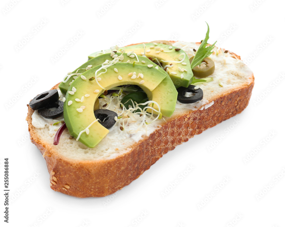 Fresh tasty bruschetta on white background