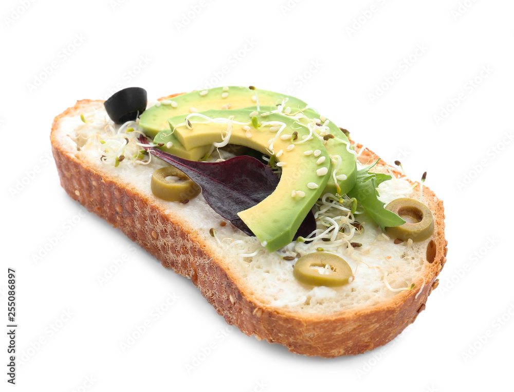 Fresh tasty bruschetta on white background