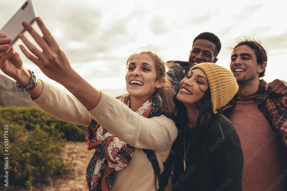 Group selfie on hiking trip