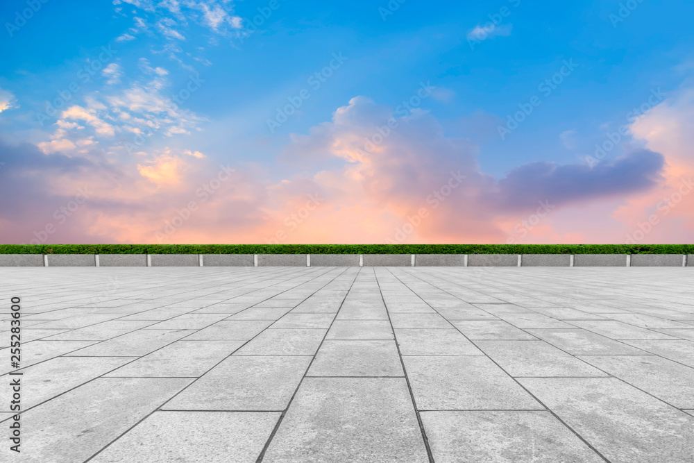 Empty square tiles and beautiful sky scenery