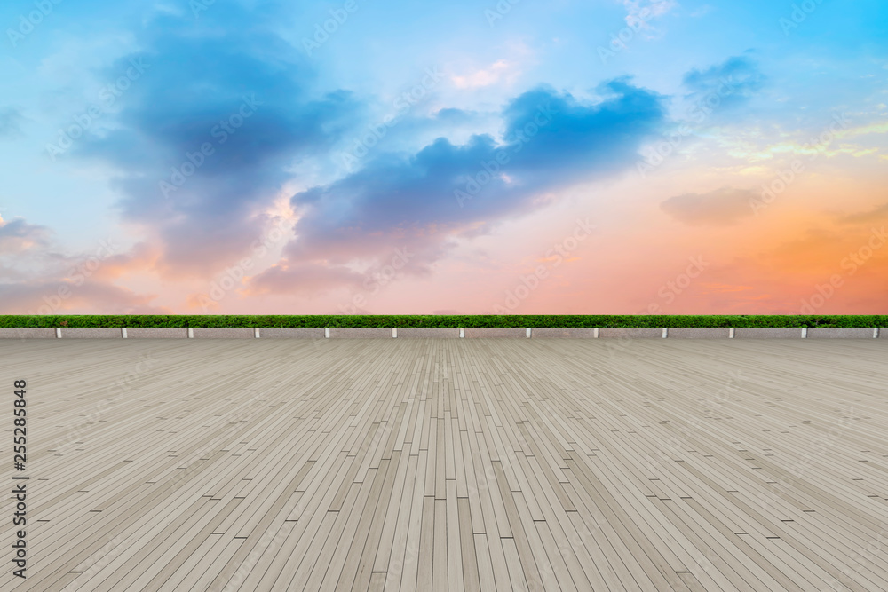 Empty square tiles and beautiful sky scenery