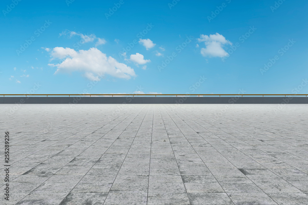 Empty square tiles and beautiful sky scenery