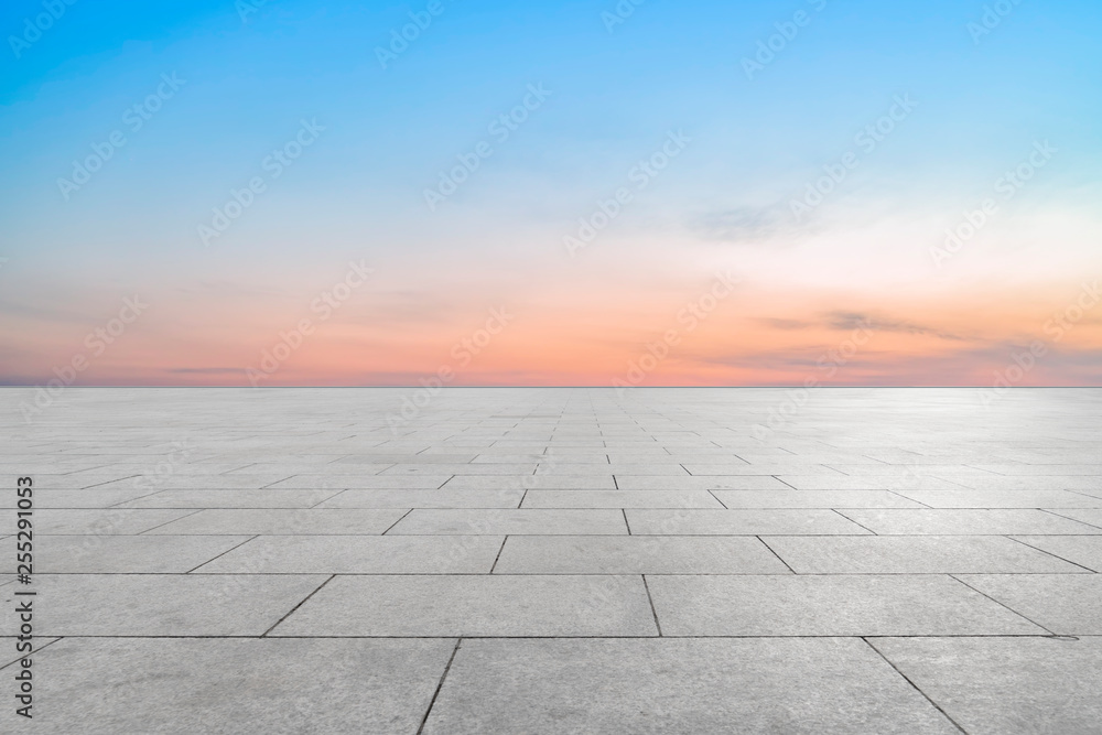 Empty square tiles and beautiful sky scenery