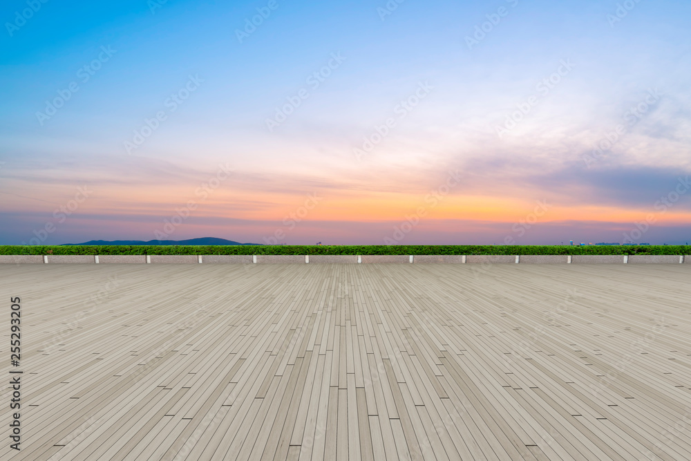 Empty square tiles and beautiful sky scenery