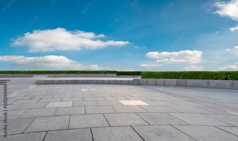 Empty square tiles and beautiful sky scenery