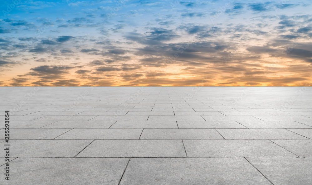 Empty square tiles and beautiful sky scenery