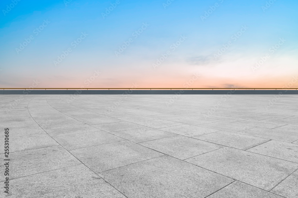 Empty square tiles and beautiful sky scenery