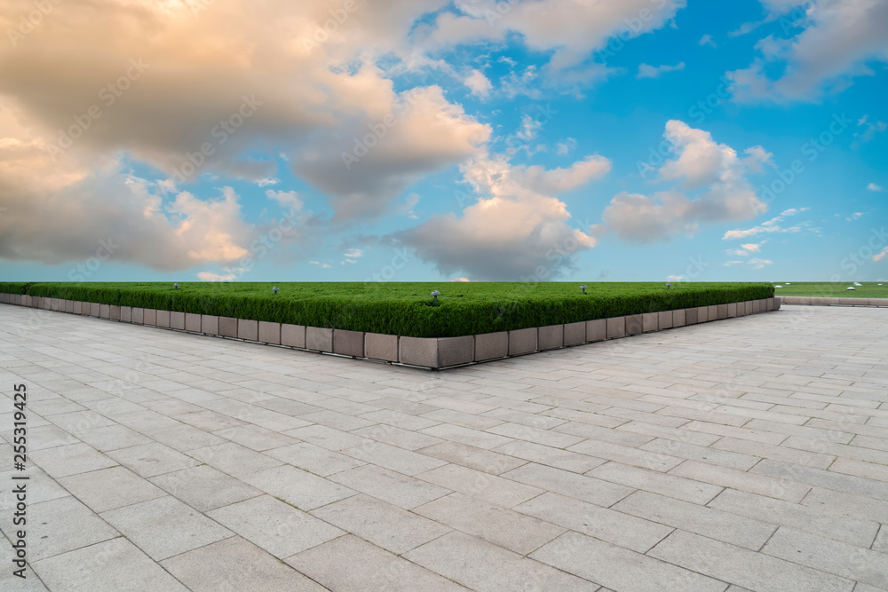 Empty square tiles and beautiful sky scenery