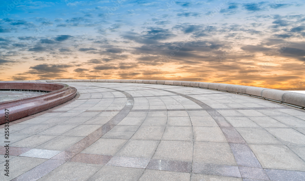 Empty square tiles and beautiful sky scenery