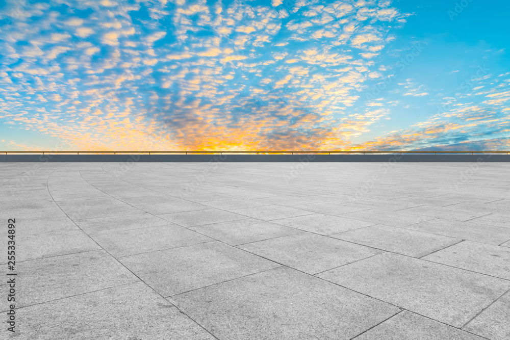 Empty square tiles and beautiful sky scenery