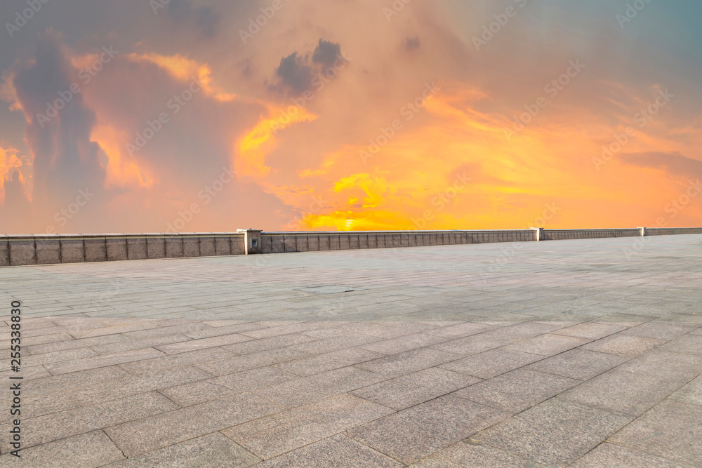 Empty square tiles and beautiful sky scenery