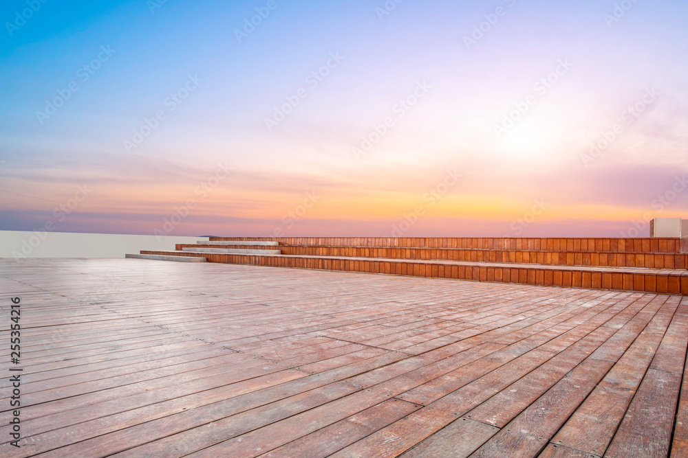 Empty square tiles and beautiful sky scenery