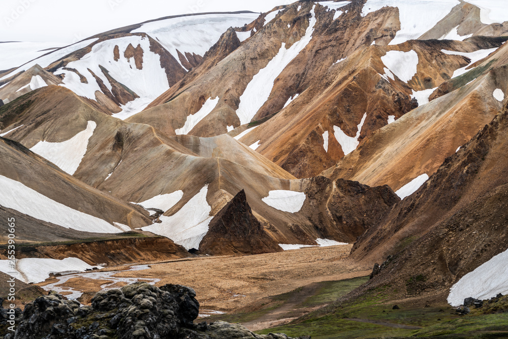 Landscape of Landmannalaugar surreal nature scenery in highland of Iceland, Nordic, Europe. Beautifu