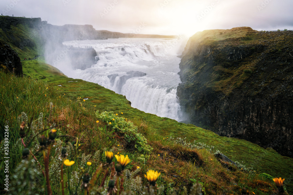 Landscape of Gullfoss waterfall in Iceland. Gullfoss waterfall is the powerful famous waterfall attr