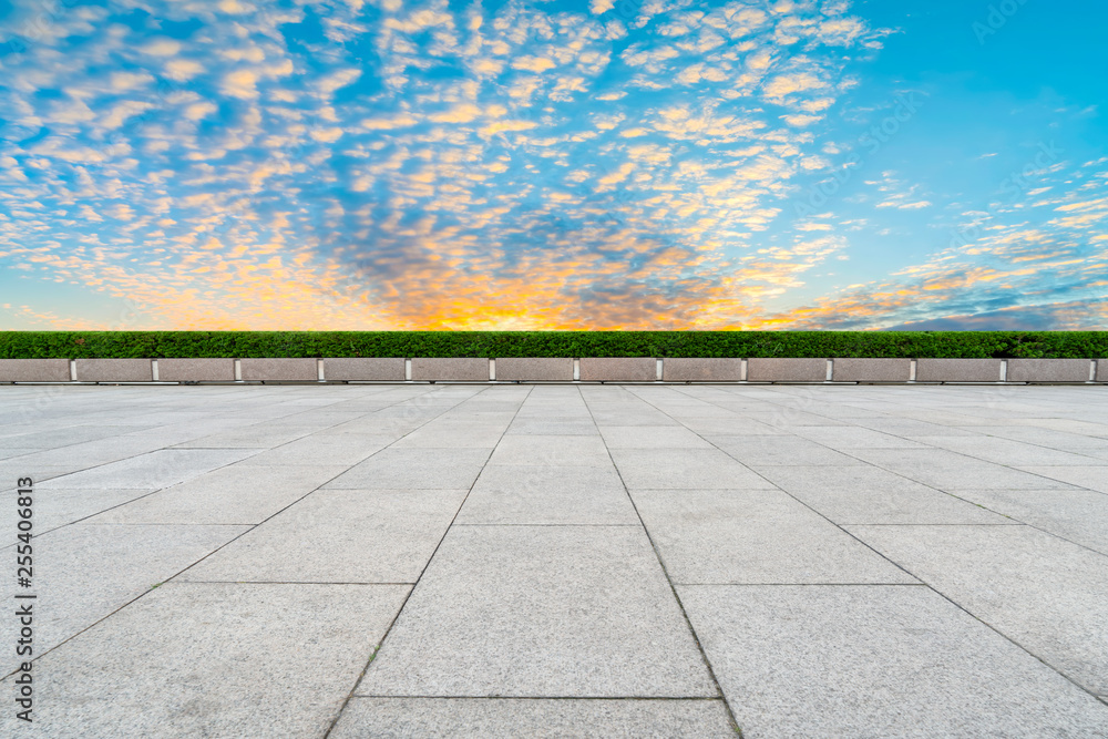 Empty square tiles and beautiful sky scenery