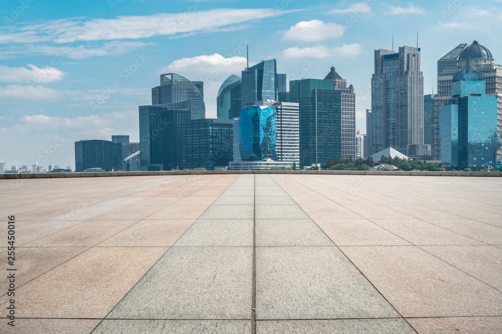 Air highway asphalt road and office building of commercial building in modern city