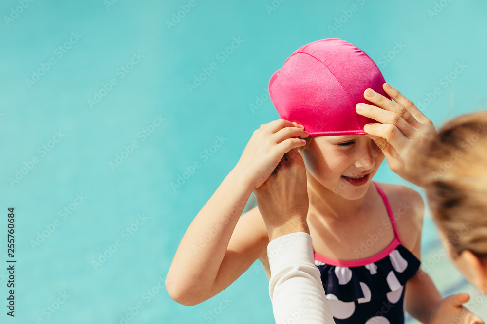 Girl getting ready for swimming lessons