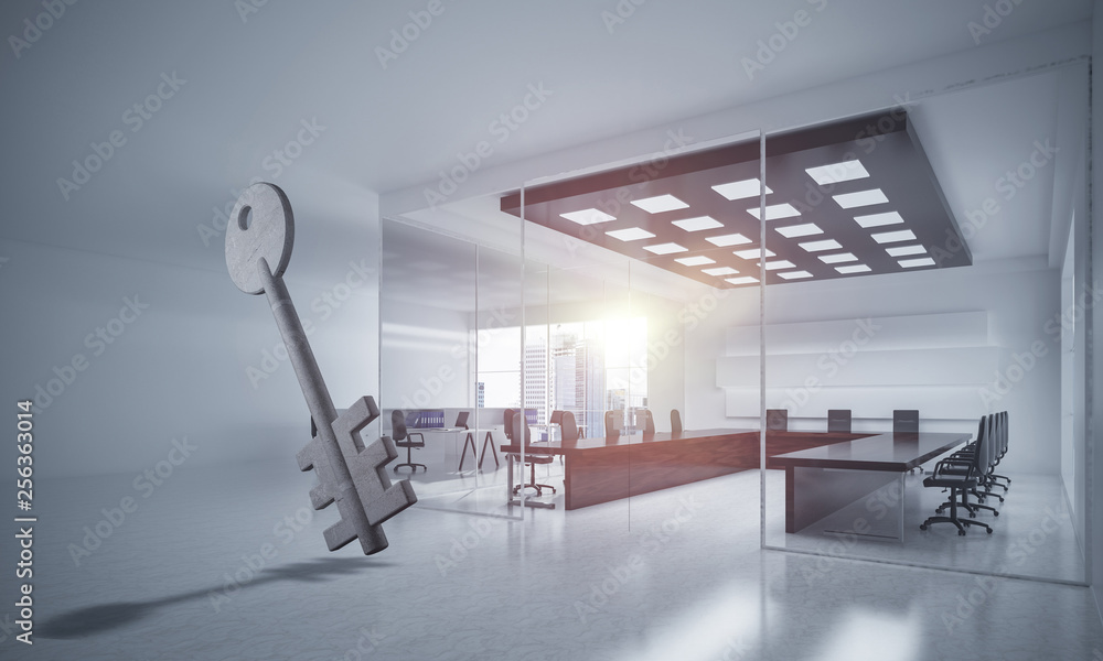 Conceptual background image of concrete key sign in modern office interior