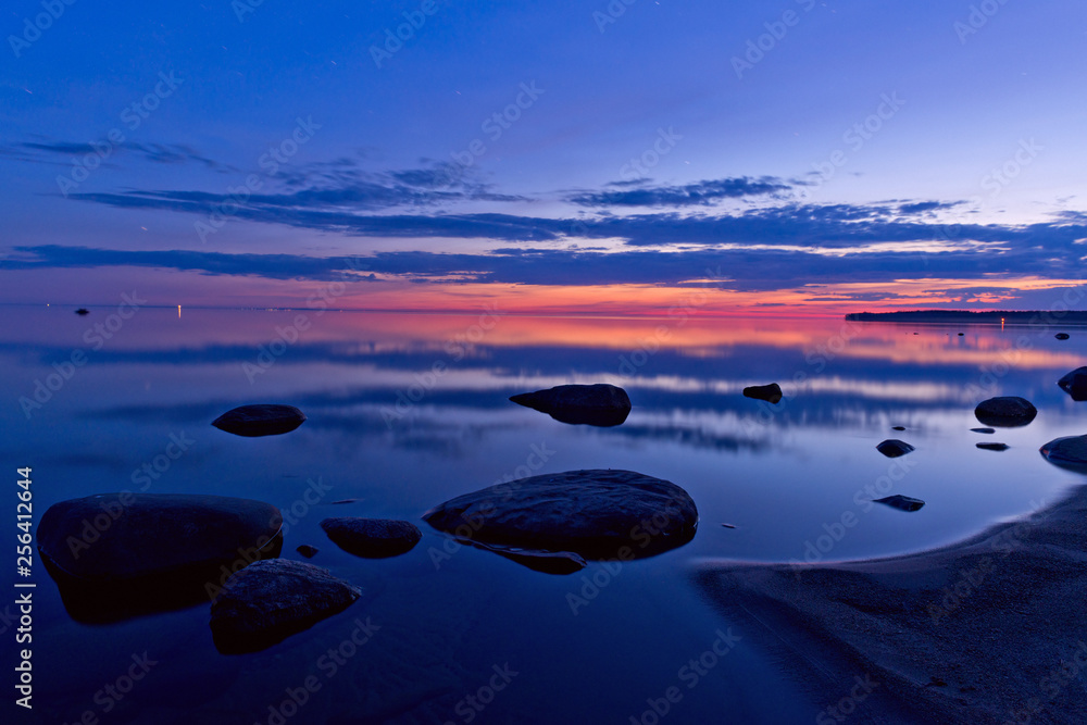 Night on the lake before dawn.