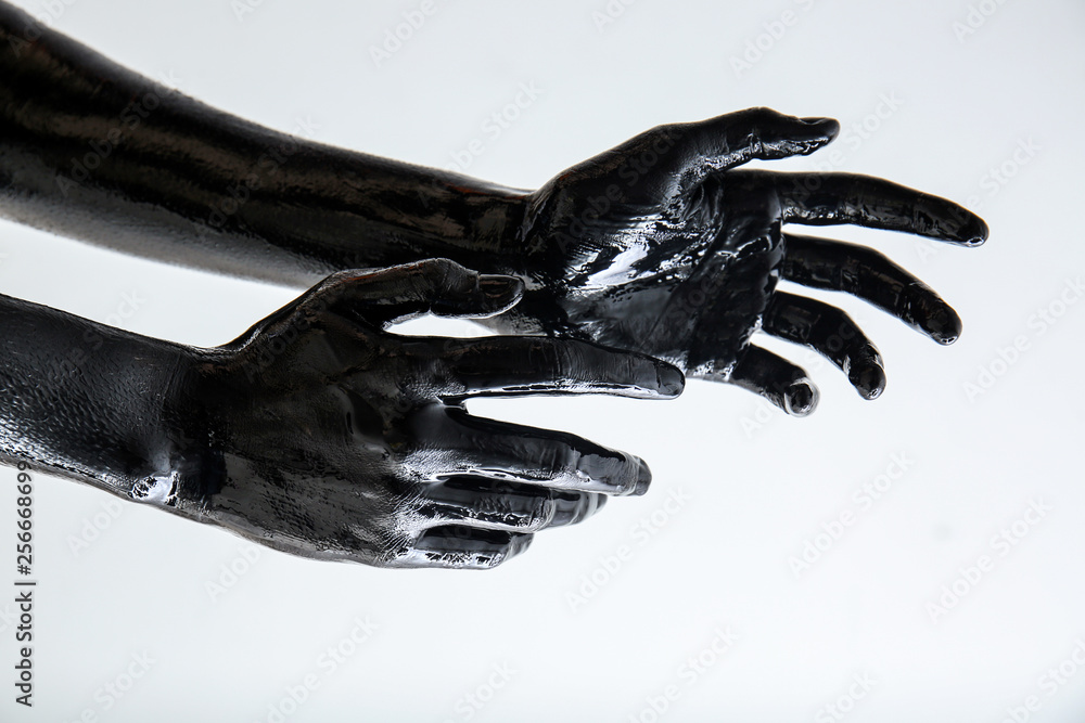 Painted hands on light background