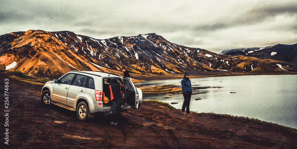 4WD car travel off road in Landmannalaugar Iceland