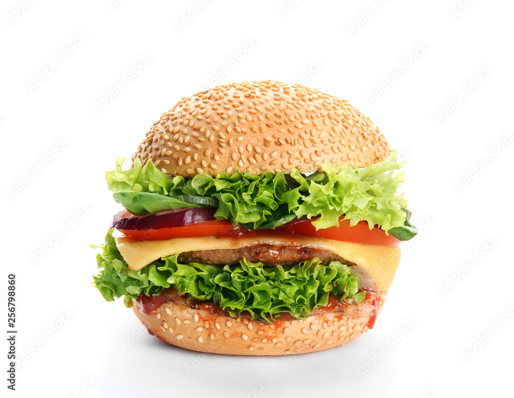 Tasty burger on white background