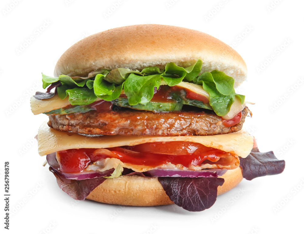 Tasty burger on white background