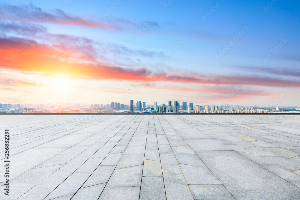 上海全景城市天际线和空广场层建筑，高角度视野