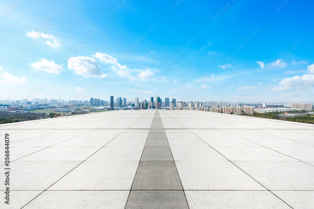 上海全景城市天际线和空广场层建筑，高角度视野