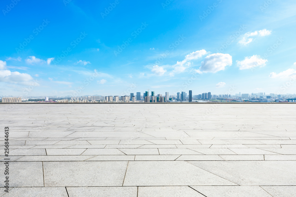 上海全景城市天际线和空广场层建筑，高角度视野