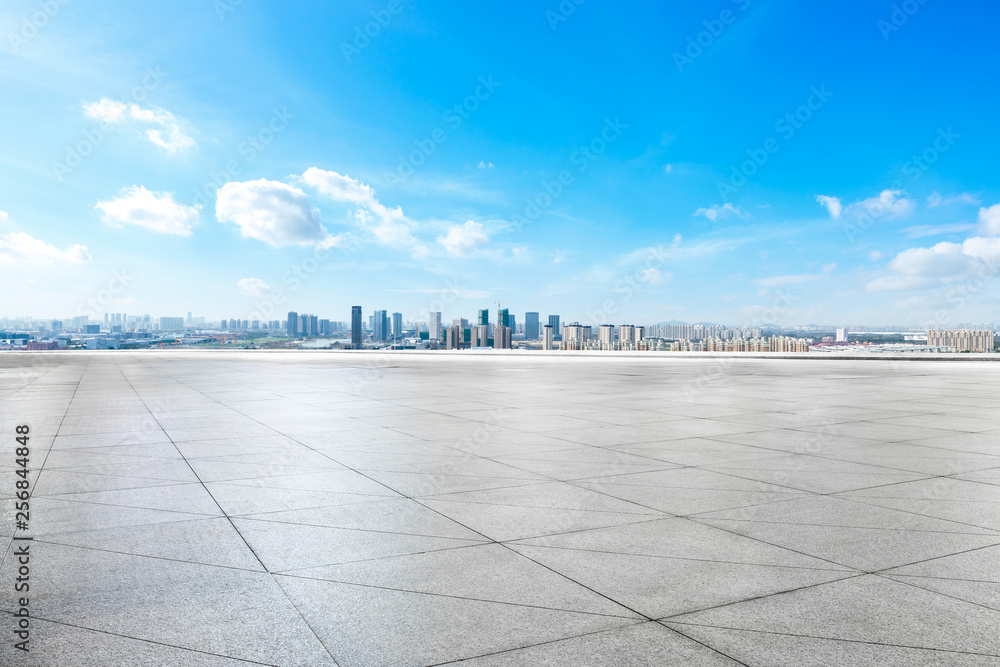 上海全景城市天际线和空广场层建筑，高角度视野