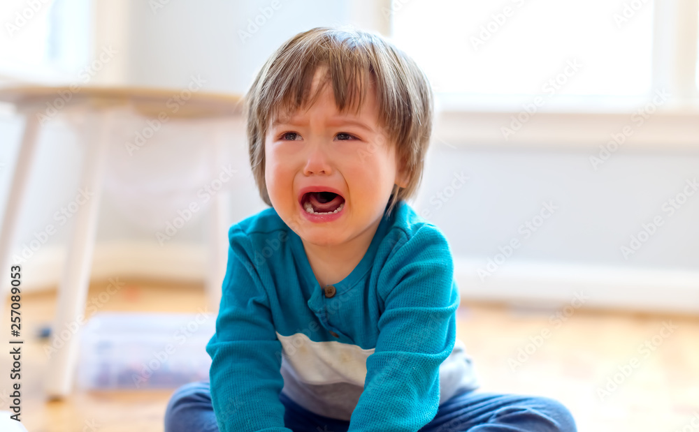 Upset crying and mad little toddler boy