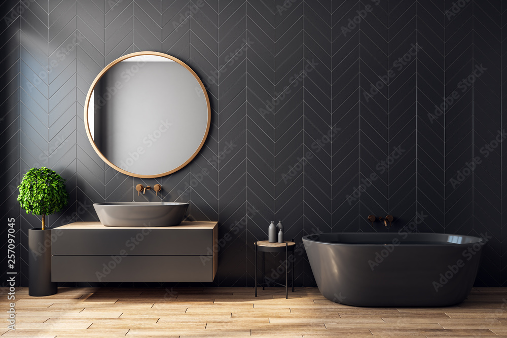 Modern black bathroom interior