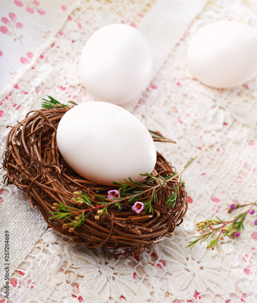 Easter theme with eggs and little nest