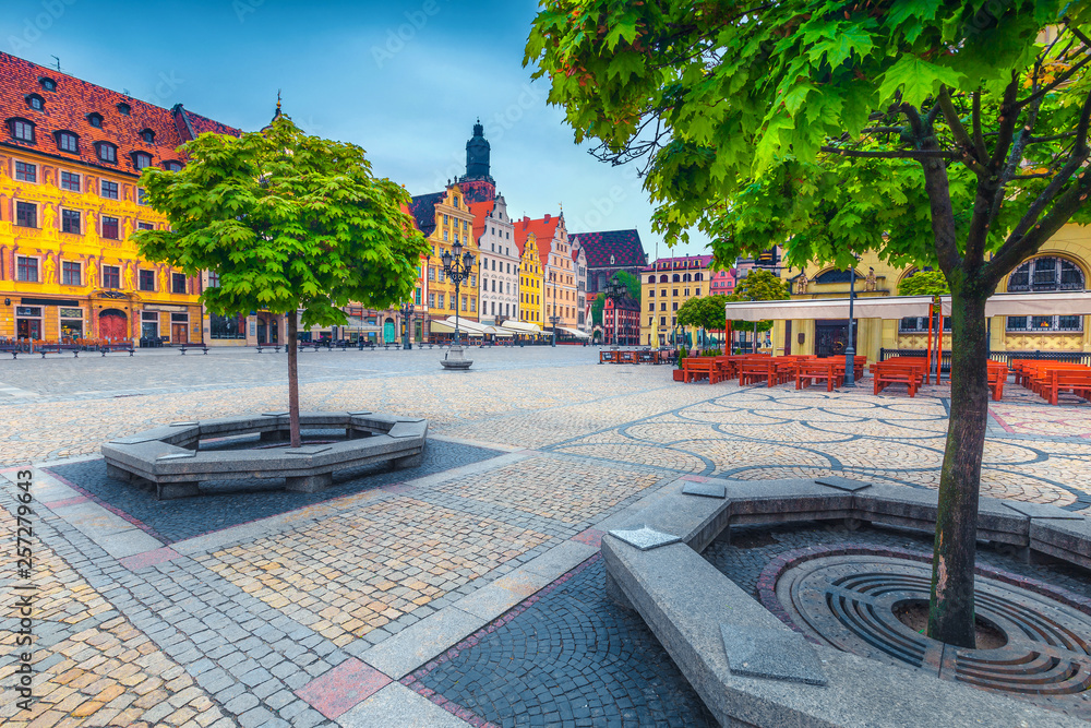 Fantastic morning scene in Wroclaw on Market Square, Poland, Europe